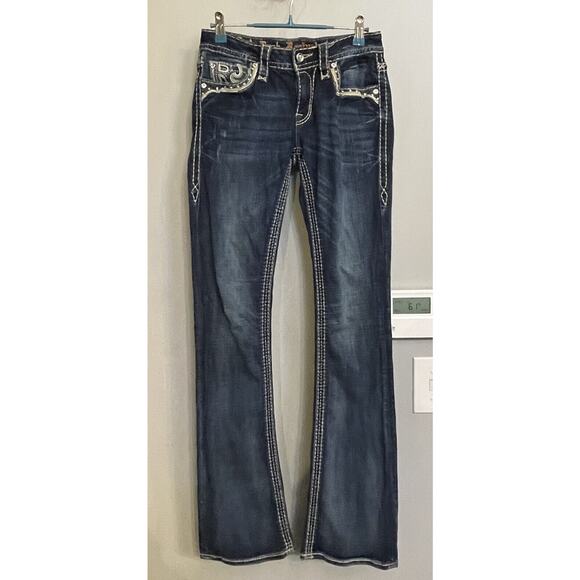 Rock Revival Ferry Jeans Mid-Rise Boot Stretch Rhinestone Pockets Sz 25 EUC - Picture 2 of 16